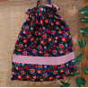 Sac à chaussons maternelle fleurs rouges fond bleu nuit et coton rose – Fait main