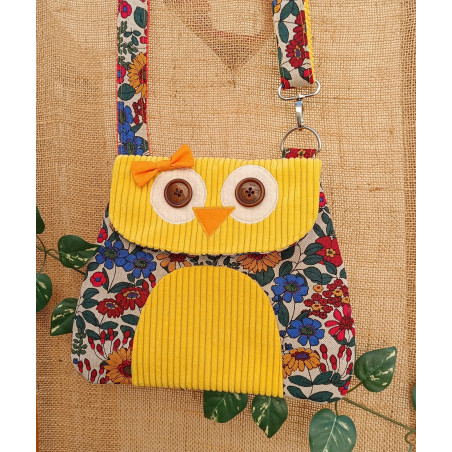 Sac hibou jaune fait main – Sac fantaisie en tissu fleuri | Accessoire original