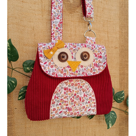 Sac hibou rouge fleuri fait main – Accessoire original femme ou enfant
