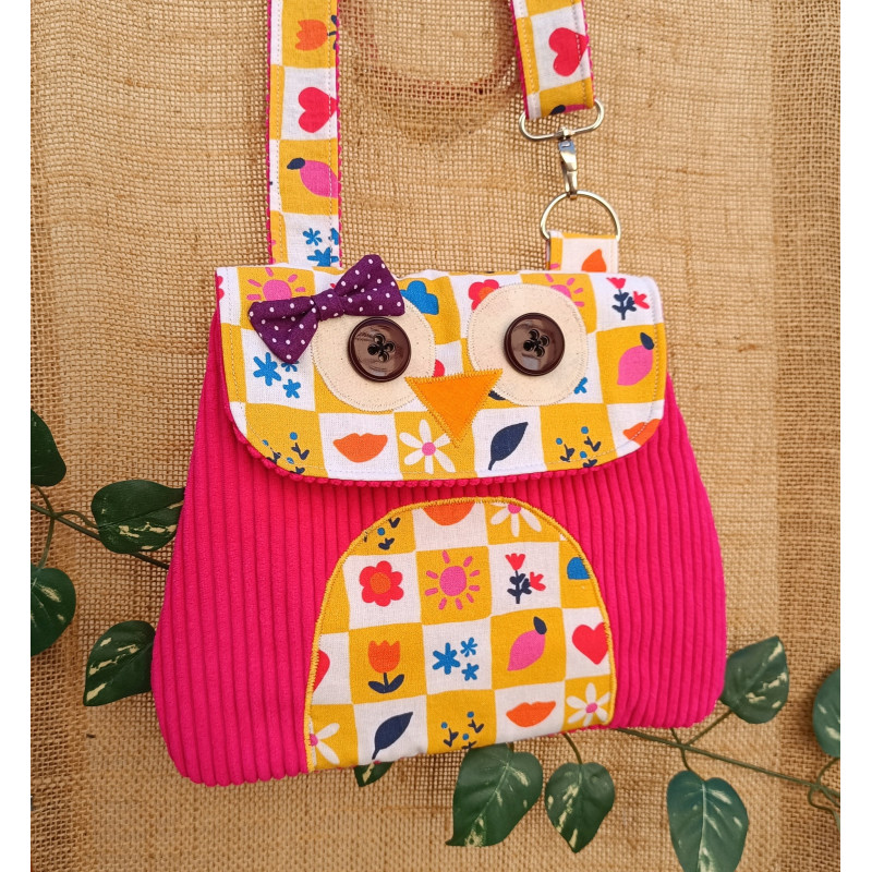 Sac hibou rose vif fait main – Sac fantaisie en tissu graphique | Boutique artisanale