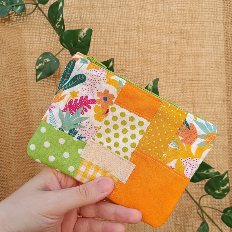 Pochette plate personnalisable avec prénom – Patchwork coloré fait main