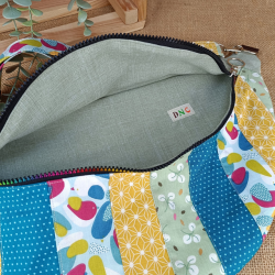 Sac banane XXL femme – Patchwork vert jaune bleu – Fait main original