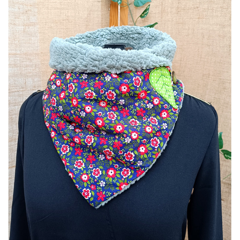 Chèche Femme Doublé Polaire – Foulard Snood Hiver Motifs Fleuris Fait Main