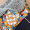 Chèche Femme Hiver Fait Main – Foulard Snood Fleuri Doublé Polaire Orange & Bleu