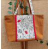 Sac cabas bohème en tissu côtelé caramel et imprimé floral – Grand sac fait main