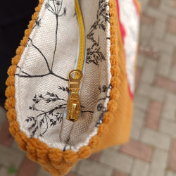 Sac cabas bohème en tissu côtelé caramel et imprimé floral – Grand sac fait main
