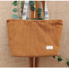 Sac cabas bohème en tissu côtelé caramel et imprimé floral – Grand sac fait main