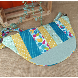 Sac banane XXL femme – Patchwork vert jaune bleu – Fait main original