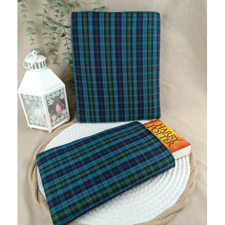 Pochette à livre tartan bleu-vert | Housse protectrice en tissu pour livres de poche et grands formats
