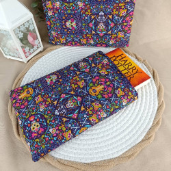 Pochette à livre têtes de mort colorées – Housse protectrice en tissu coton thème mexicain Día de los Muertos