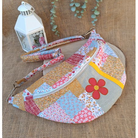 Sac banane XXL femme – Patchwork printanier & fleur – Fait main original