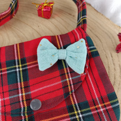 Sac enfant tartan rouge avec nœud bleu – Accessoire mignon et pratique