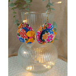 Boucles d’oreilles bohèmes en tissu fleuri – Bijou artisanal léger & coloré