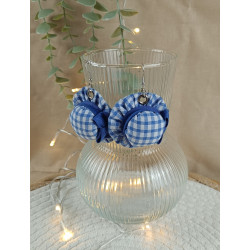 Boucles d’oreilles en tissu vichy – Fait main - modèle chapeau
