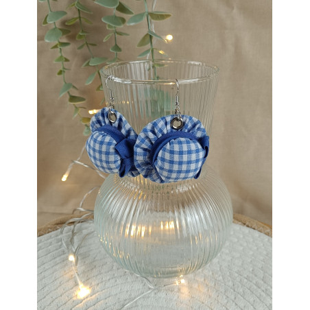 Boucles d’oreilles en tissu vichy – Fait main - modèle chapeau