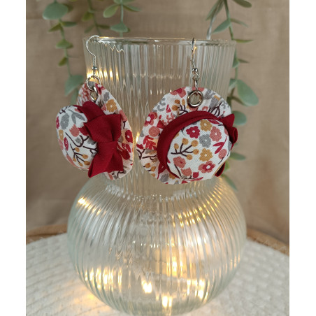 Boucles d’oreilles en tissus liberty tons bordeaux– modèle chapeau - fait main