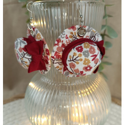 Boucles d’oreilles en tissus liberty tons bordeaux– modèle chapeau - fait main