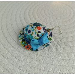 Boucles d’oreilles en tissus liberty tons bleu/orange – modèle chapeau - fait main