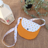 Sac à main enfant gaze de coton moutarde – Rabat cœur caramel – Fait main