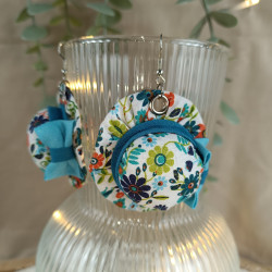 Boucles d’oreilles en tissus liberty tons bleu/orange – modèle chapeau - fait main