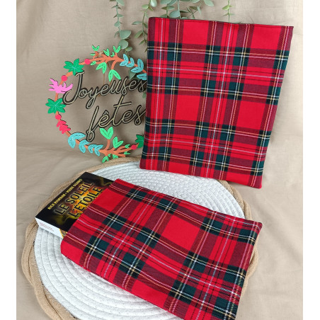 Pochette à livres tartan rouge