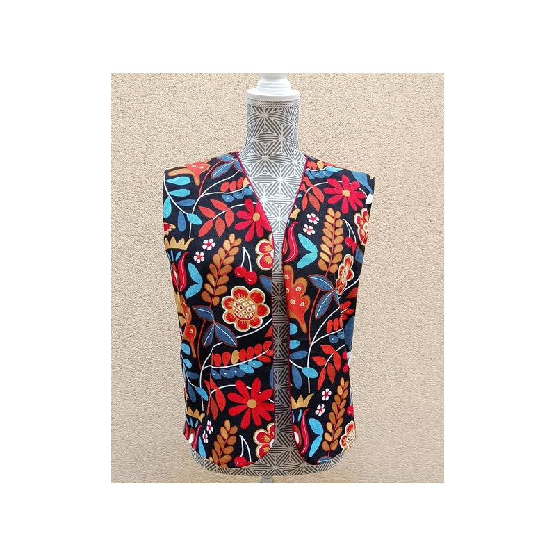 Gilet sans manches femme motif floral | Style bohème chic - taille au choix