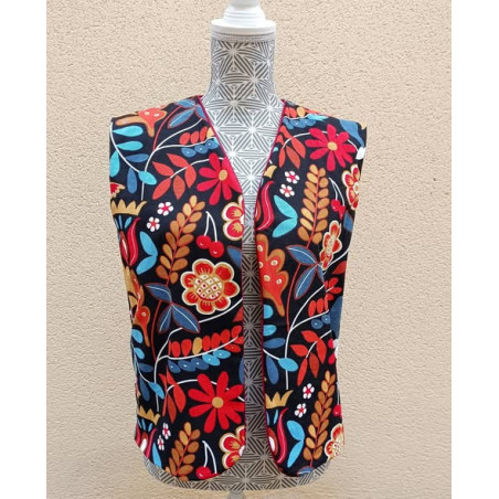Gilet sans manches femme motif floral | Style bohème chic - taille au choix