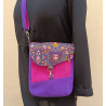 Sac bandoulière artisanal violet et fuchsia en velours – Motifs calaveras