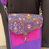Sac bandoulière artisanal violet et fuchsia en velours – Motifs calaveras