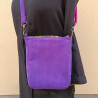 Sac bandoulière artisanal violet et fuchsia en velours – Motifs calaveras