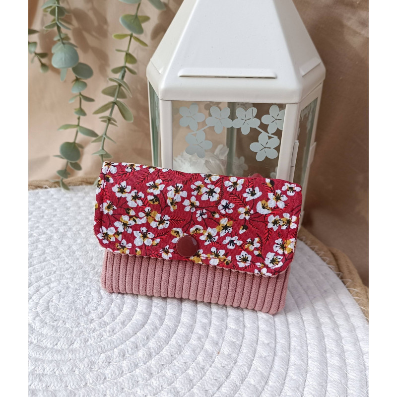 Pochette à cartes ou clés- velours et coton assorti- modèle au choix