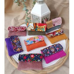 Pochette à cartes ou clés- velours et coton assorti- modèle au choix