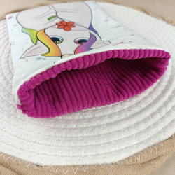 Pochette livre de poche Licorne – Velours côtelé fuchsia