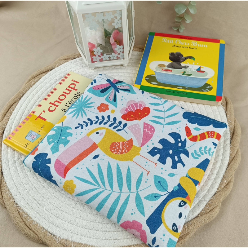 Pochette livre enfant jungle – Housse album maternelle en tissu