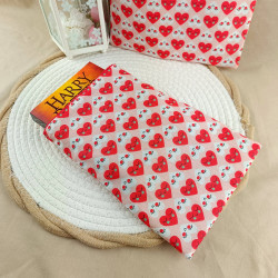 Pochette Livre Tissu Cœurs Rouges – Housse Protège Livre