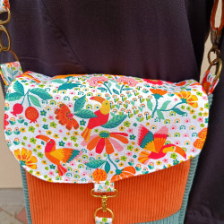 Sac bandoulière femme coloré | Motif tropical & velours côtelé