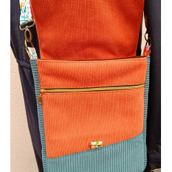 Sac bandoulière femme coloré | Motif tropical & velours côtelé