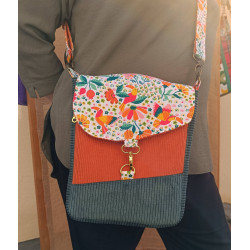 Sac bandoulière femme coloré | Motif tropical & velours côtelé