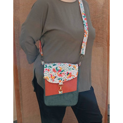 Sac bandoulière femme coloré | Motif tropical & velours côtelé