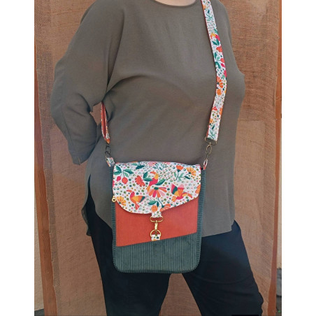 Sac bandoulière femme coloré | Motif tropical & velours côtelé