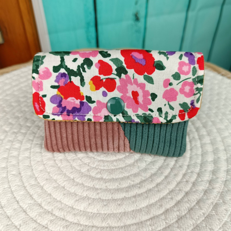 Mini pochette femme fleurie en tissu et velours côtelé – porte- carte original