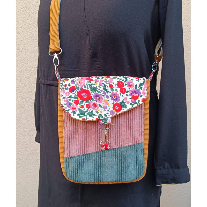 Sac bandoulière femme fleuri en tissu et velours – sac original
