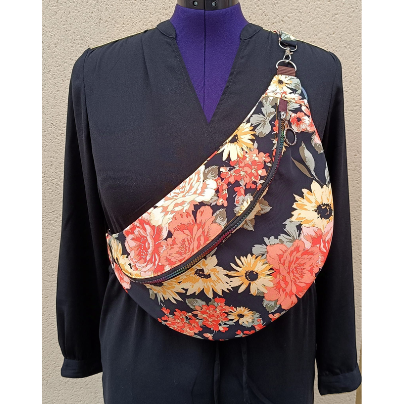Sac banane XXL femme – Fleurs automnales – Grand format fait main