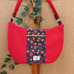 sac demi-lune artisanale en velours rouges et fleurs I De Nature Colorée
