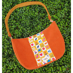 Sac demi-lune en velours côtelé orange - modèle rétro I De Nature Colorée