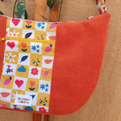 Sac demi-lune en velours côtelé orange - modèle rétro I De Nature Colorée