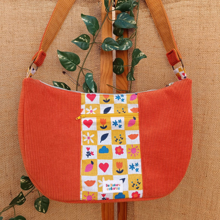 Sac demi-lune en velours côtelé orange - modèle rétro I De Nature Colorée