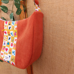 Sac demi-lune en velours côtelé orange - modèle rétro I De Nature Colorée