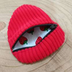 Porte-monnaie fraise velours rouge | Accessoire original fait main