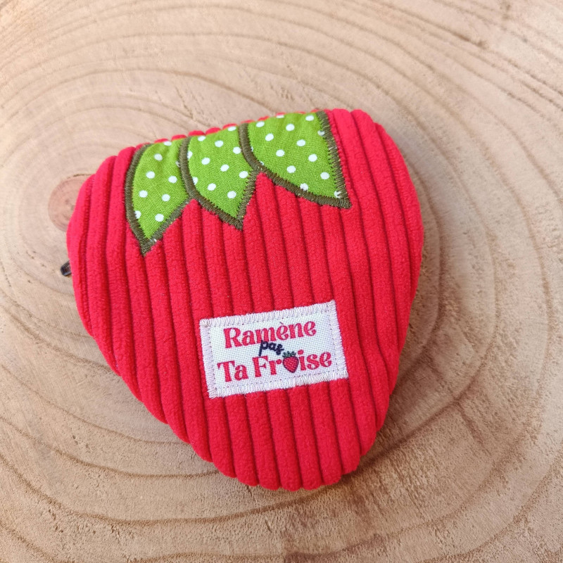Porte-monnaie fraise velours rouge | Accessoire original fait main